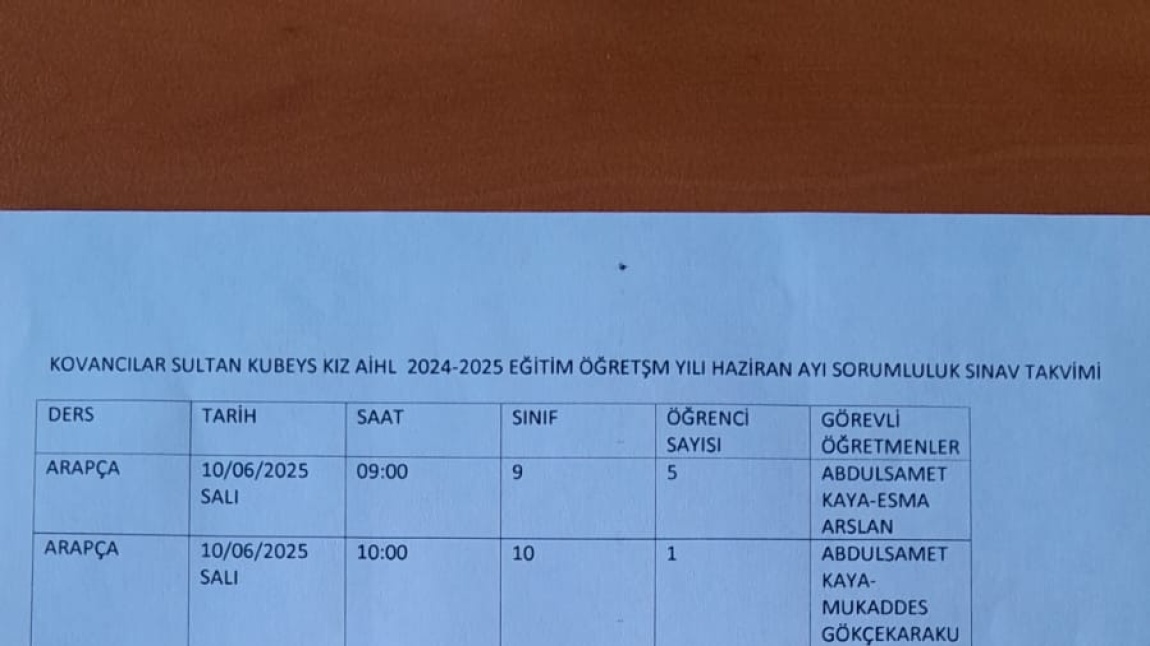 2024-2025 EĞİTİM ÖĞRETİM YILI HAZİRAN DÖNEMİ SORUMLULUK SINAV TAKVİMİDİR